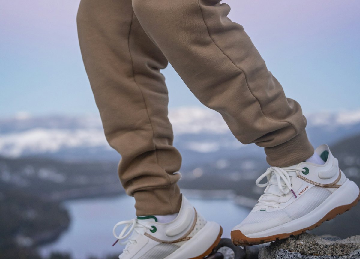 Cuffed fleece joggers with sneakers