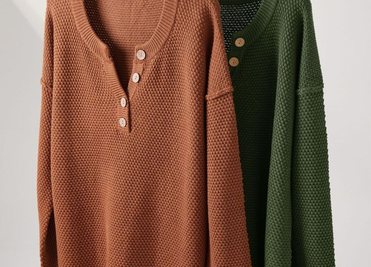 Fine gauge knitted henley sweaters
